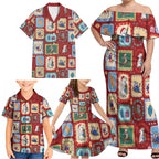 Australia Wildlife Christmas Stamp Family Matching Off Shoulder Maxi Dress and Hawaiian Shirt Red Aussie Native Animal Seamless Pattern