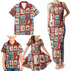 Australia Wildlife Christmas Stamp Family Matching Tank Maxi Dress and Hawaiian Shirt Red Aussie Native Animal Seamless Pattern