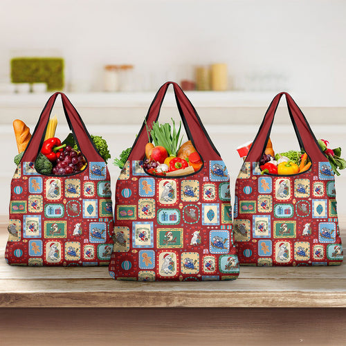 Australia Wildlife Christmas Stamp Grocery Bag Red Aussie Native Animal Seamless Pattern
