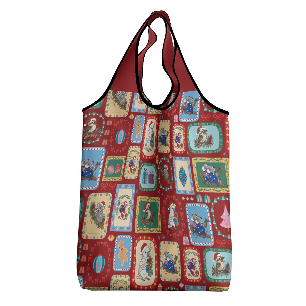 Australia Wildlife Christmas Stamp Grocery Bag Red Aussie Native Animal Seamless Pattern