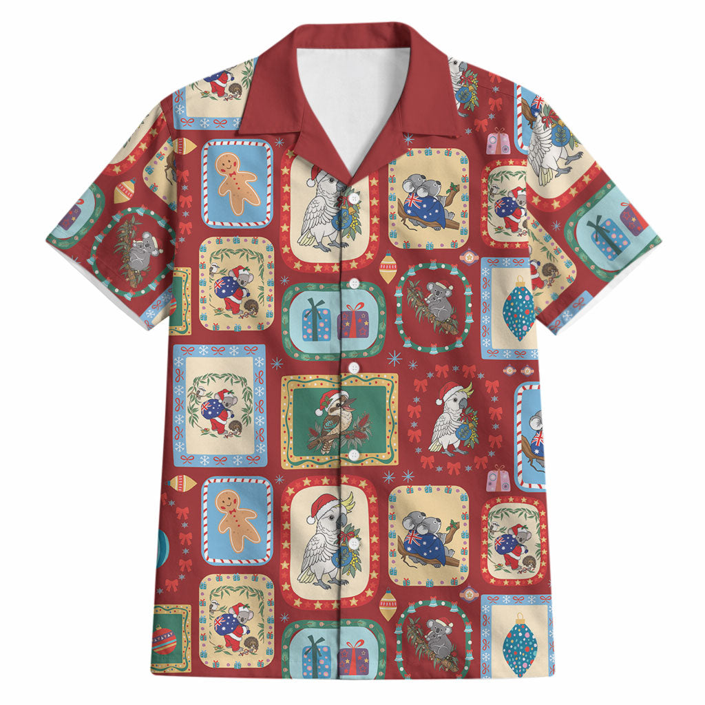 Australia Wildlife Christmas Stamp Hawaiian Shirt Red Aussie Native Animal Seamless Pattern