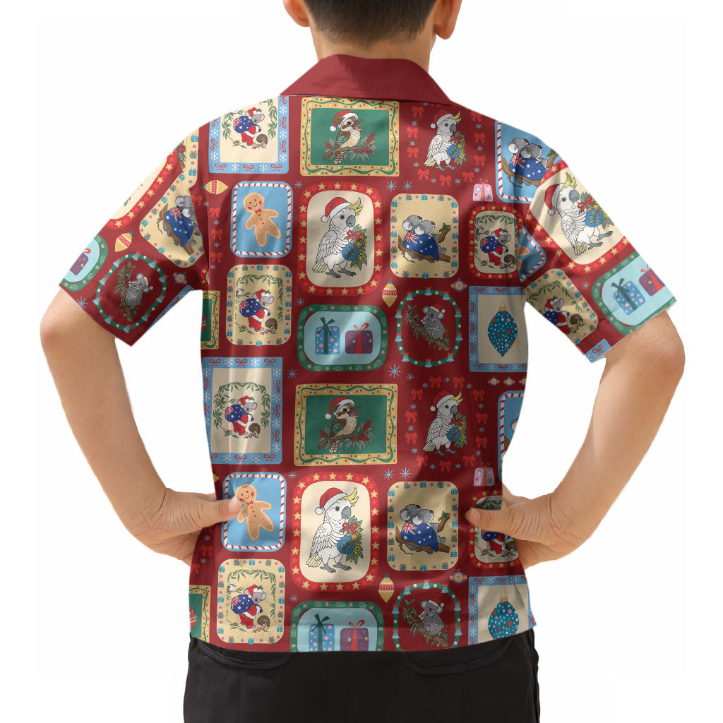 Australia Wildlife Christmas Stamp Hawaiian Shirt Red Aussie Native Animal Seamless Pattern
