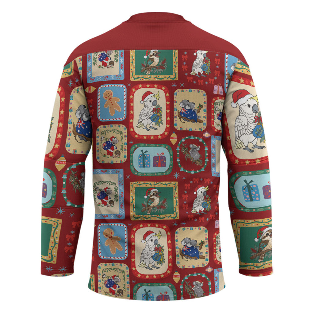 Australia Wildlife Christmas Stamp Hockey Jersey Red Aussie Native Animal Seamless Pattern
