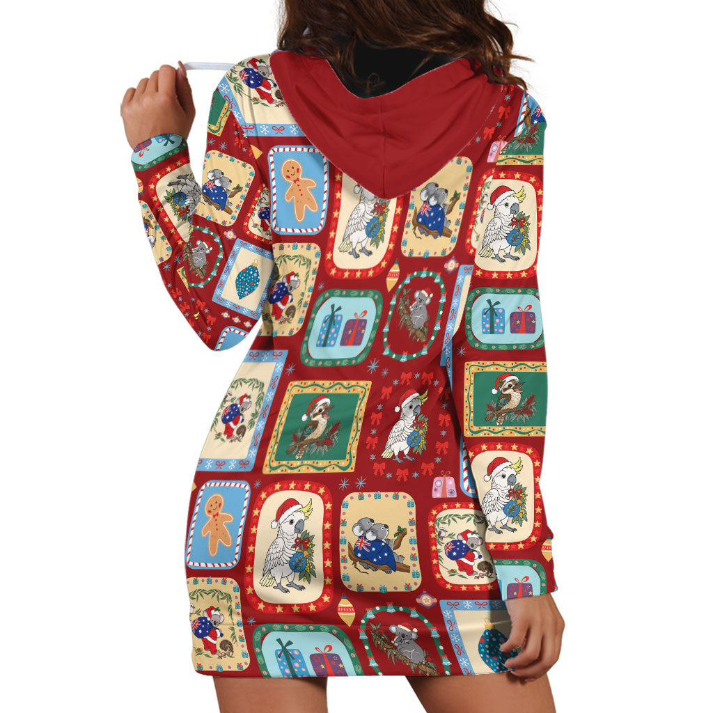 Australia Wildlife Christmas Stamp Hoodie Dress Red Aussie Native Animal Seamless Pattern