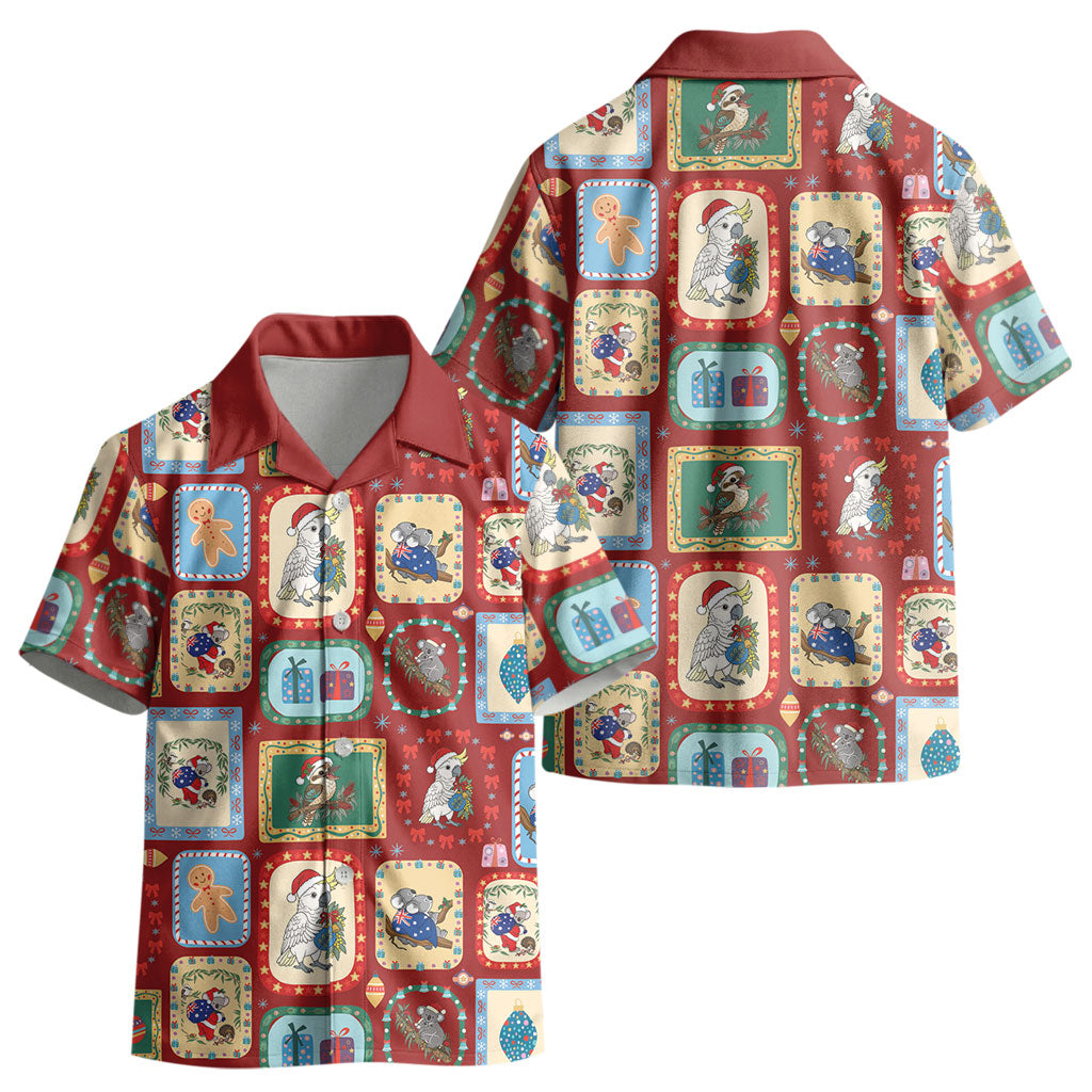 Australia Wildlife Christmas Stamp Kid Hawaiian Shirt Red Aussie Native Animal Seamless Pattern