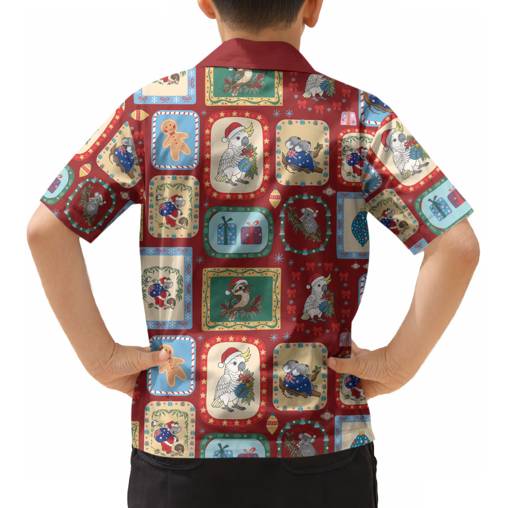 Australia Wildlife Christmas Stamp Kid Hawaiian Shirt Red Aussie Native Animal Seamless Pattern