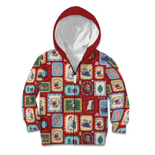 Australia Wildlife Christmas Stamp Kid Hoodie Red Aussie Native Animal Seamless Pattern