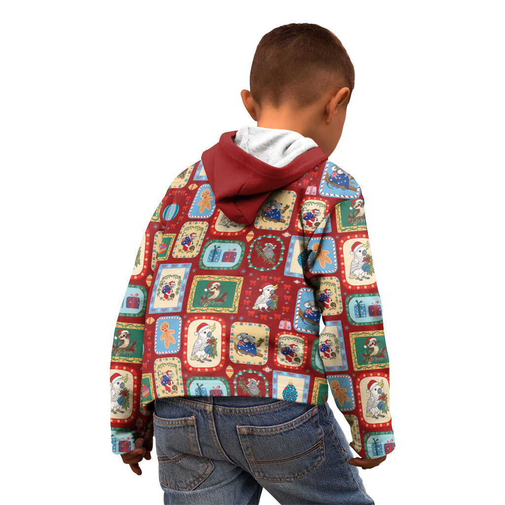 Australia Wildlife Christmas Stamp Kid Hoodie Red Aussie Native Animal Seamless Pattern