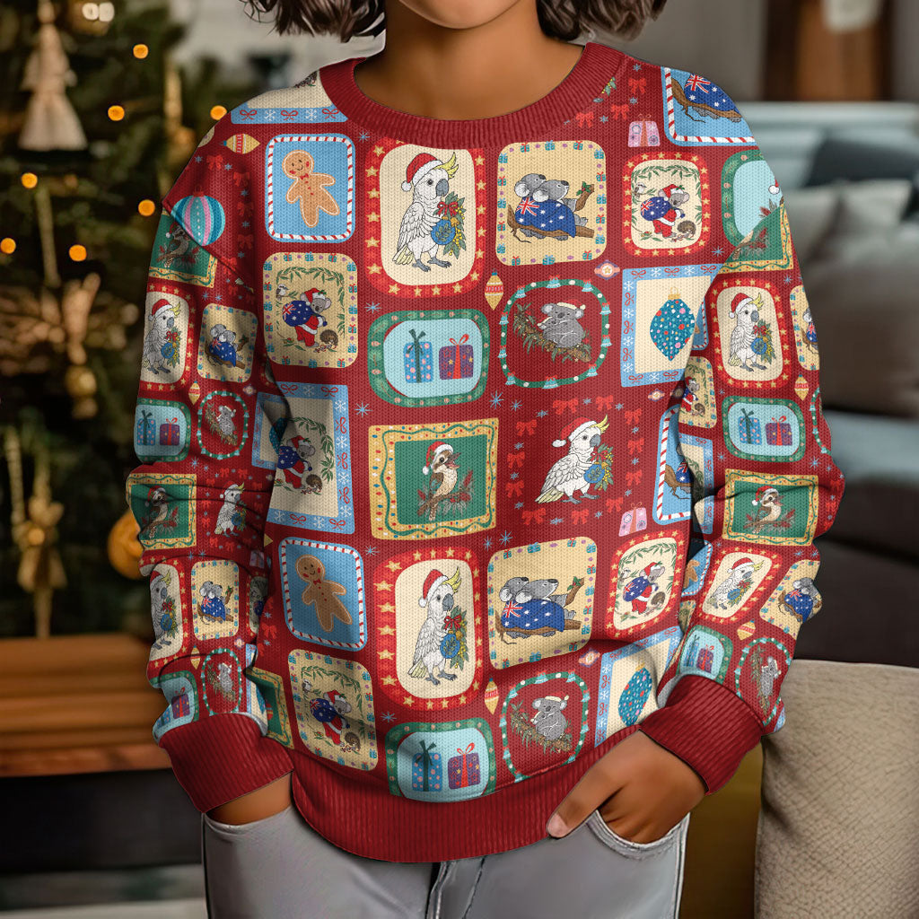 Australia Wildlife Christmas Stamps Kid Ugly Christmas Sweater Red Aussie Native Animal Seamless Pattern