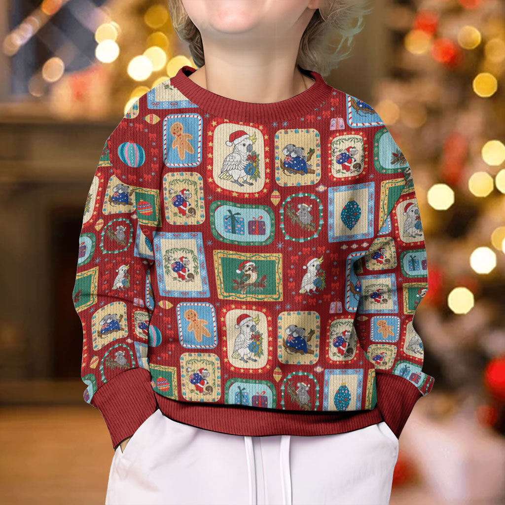 Australia Wildlife Christmas Stamps Kid Ugly Christmas Sweater Red Aussie Native Animal Seamless Pattern