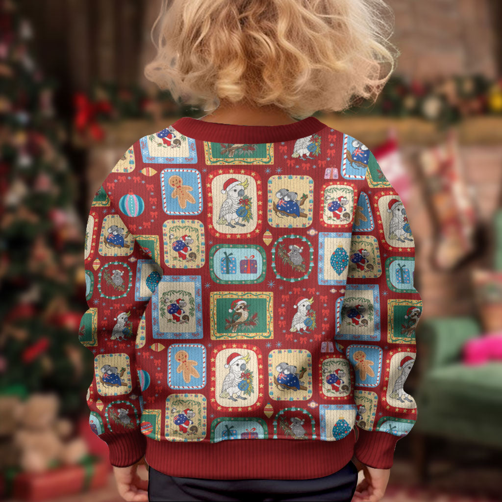 Australia Wildlife Christmas Stamps Kid Ugly Christmas Sweater Red Aussie Native Animal Seamless Pattern