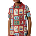 Australia Wildlife Christmas Stamp Kid Polo Shirt Red Aussie Native Animal Seamless Pattern