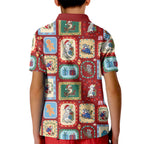 Australia Wildlife Christmas Stamp Kid Polo Shirt Red Aussie Native Animal Seamless Pattern