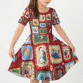 Australia Wildlife Christmas Stamp Kid Short Sleeve Dress Red Aussie Native Animal Seamless Pattern