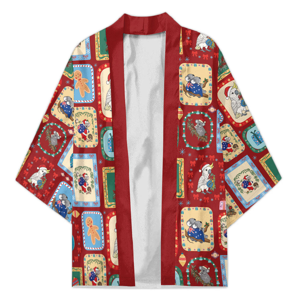 Australia Wildlife Christmas Stamp Kimono Red Aussie Native Animal Seamless Pattern