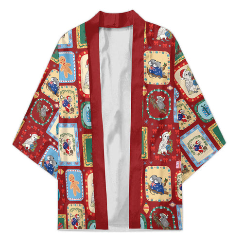 Australia Wildlife Christmas Stamp Kimono Red Aussie Native Animal Seamless Pattern