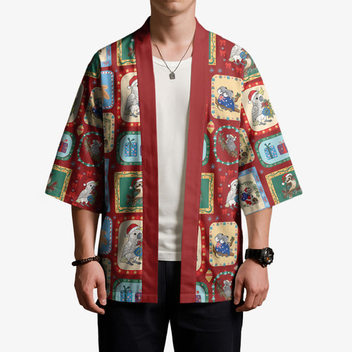 Australia Wildlife Christmas Stamp Kimono Red Aussie Native Animal Seamless Pattern