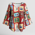 Australia Wildlife Christmas Stamp Kimono Sleeve Blouse Red Aussie Native Animal Seamless Pattern