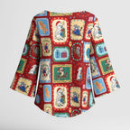 Australia Wildlife Christmas Stamp Kimono Sleeve Blouse Red Aussie Native Animal Seamless Pattern