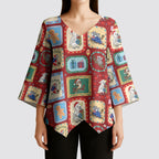 Australia Wildlife Christmas Stamp Kimono Sleeve Blouse Red Aussie Native Animal Seamless Pattern