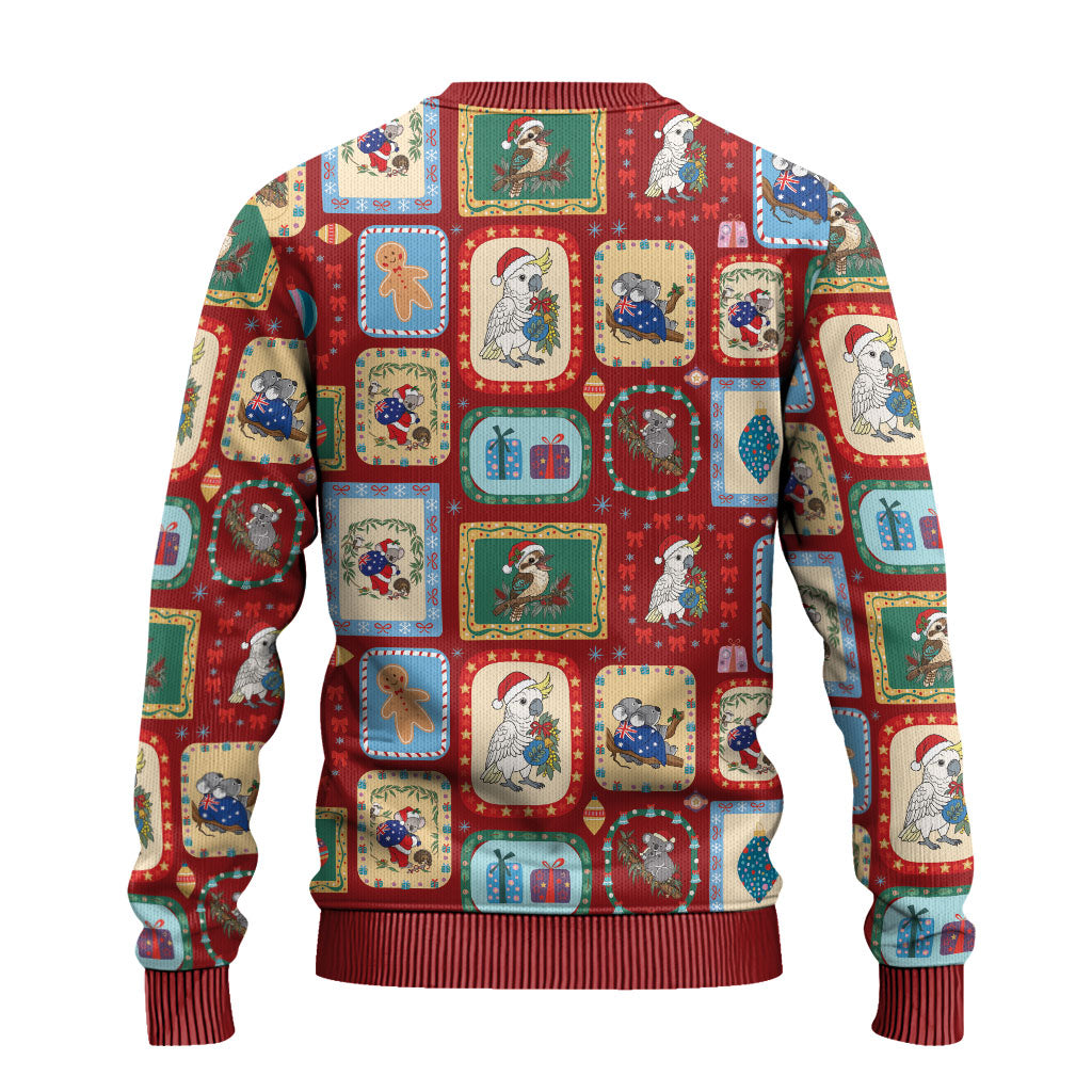 Australia Wildlife Christmas Stamps Ugly Christmas Sweater Red Aussie Native Animal Seamless Pattern