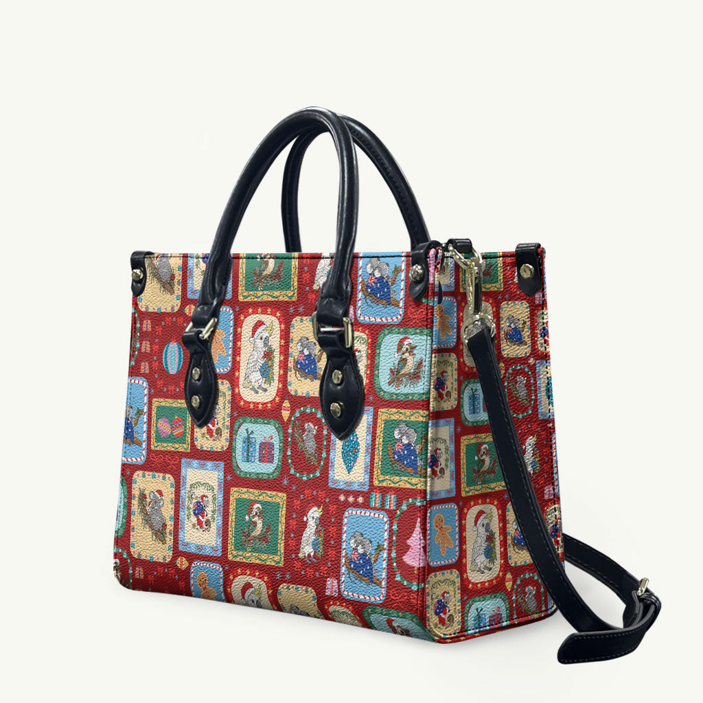 Australia Wildlife Christmas Stamp Leather Bag Red Aussie Native Animal Seamless Pattern