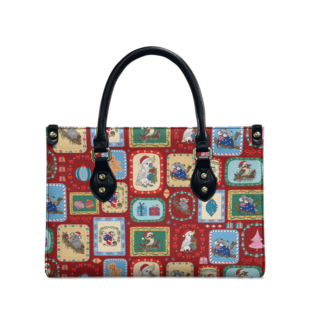 Australia Wildlife Christmas Stamp Leather Bag Red Aussie Native Animal Seamless Pattern