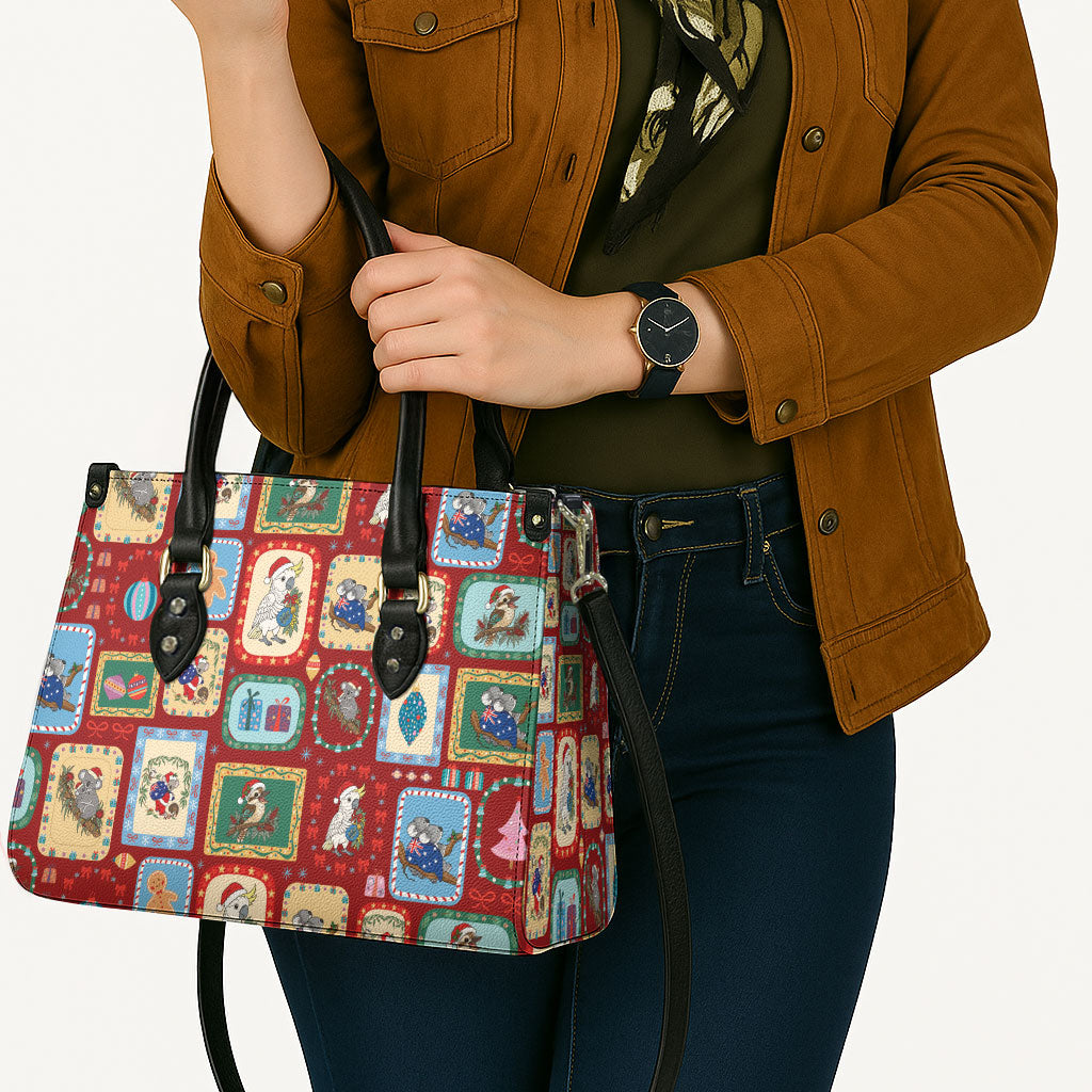 Australia Wildlife Christmas Stamp Leather Bag Red Aussie Native Animal Seamless Pattern