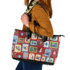 Australia Wildlife Christmas Stamp Leather Tote Bag Red Aussie Native Animal Seamless Pattern