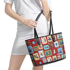 Australia Wildlife Christmas Stamp Leather Tote Bag Red Aussie Native Animal Seamless Pattern
