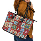 Australia Wildlife Christmas Stamp Leather Tote Bag Red Aussie Native Animal Seamless Pattern