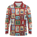 Australia Wildlife Christmas Stamp Long Sleeve Polo Shirt Red Aussie Native Animal Seamless Pattern