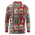 Australia Wildlife Christmas Stamp Long Sleeve Polo Shirt Red Aussie Native Animal Seamless Pattern