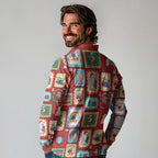 Australia Wildlife Christmas Stamp Long Sleeve Polo Shirt Red Aussie Native Animal Seamless Pattern