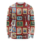 Australia Wildlife Christmas Stamp Long Sleeve Shirt Red Aussie Native Animal Seamless Pattern