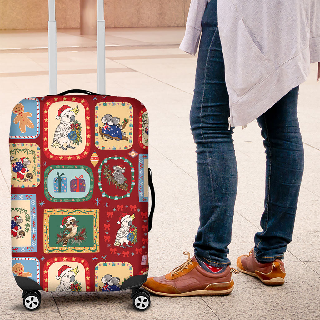 Australia Wildlife Christmas Stamp Luggage Cover Red Aussie Native Animal Seamless Pattern