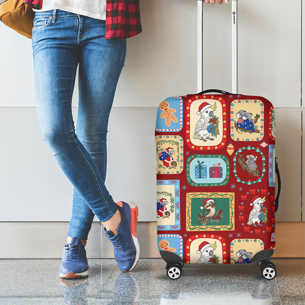 Australia Wildlife Christmas Stamp Luggage Cover Red Aussie Native Animal Seamless Pattern