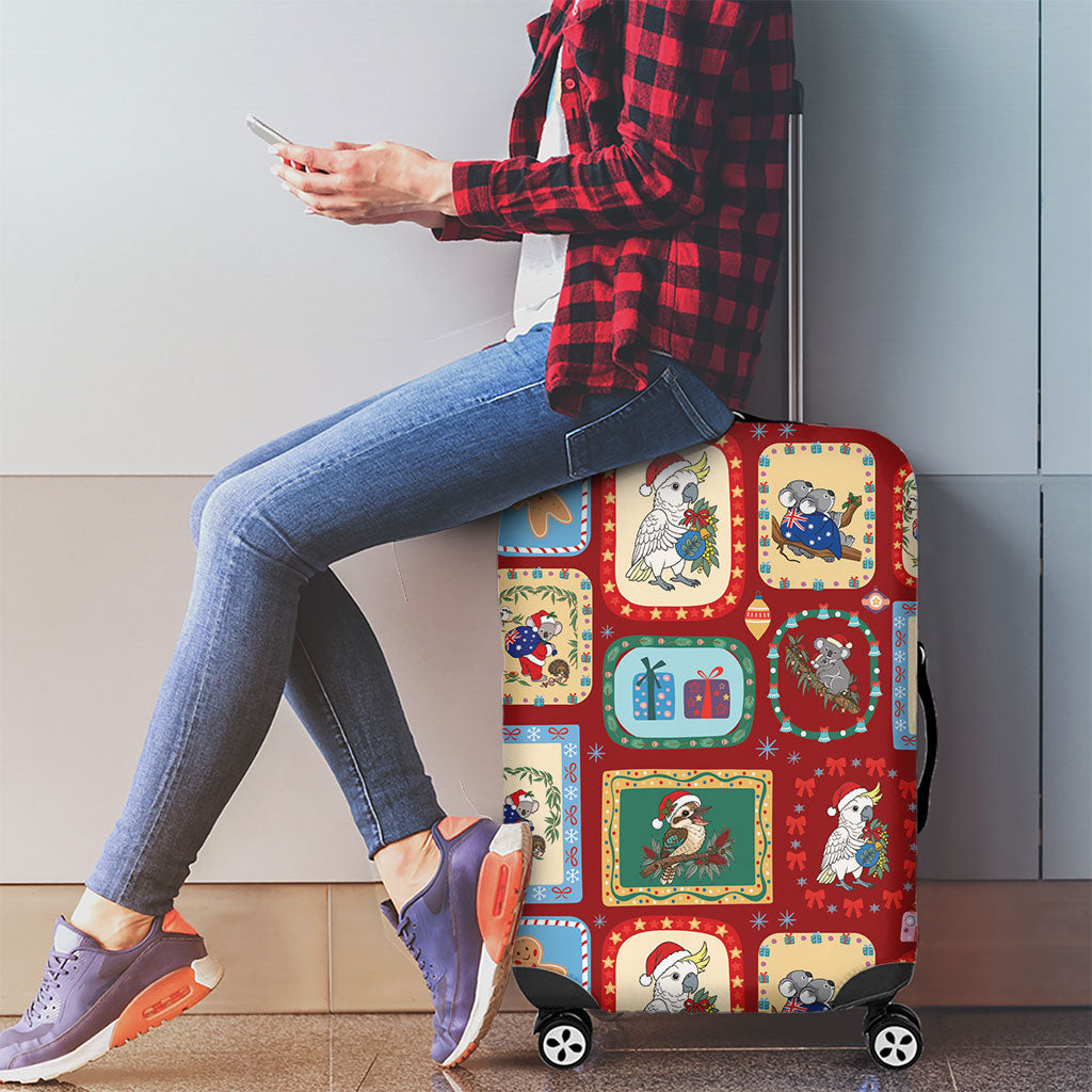 Australia Wildlife Christmas Stamp Luggage Cover Red Aussie Native Animal Seamless Pattern