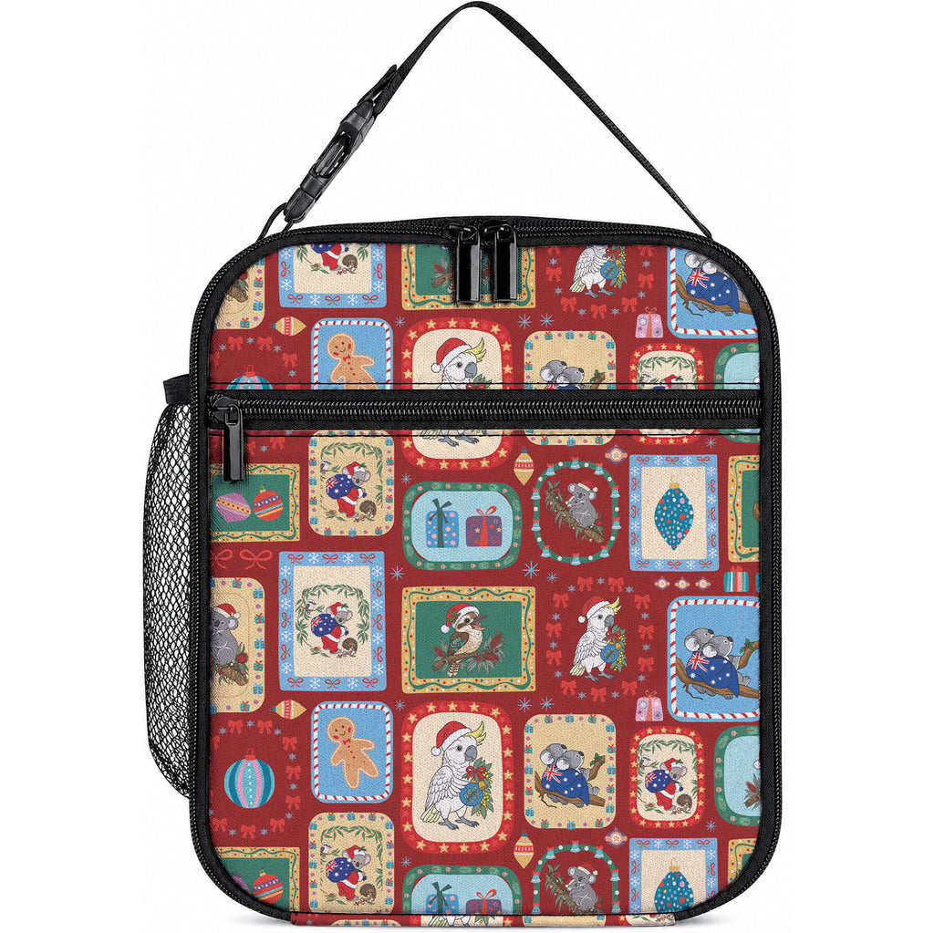 Australia Wildlife Christmas Stamp Lunch Bag Red Aussie Native Animal Seamless Pattern