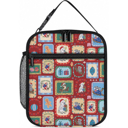Australia Wildlife Christmas Stamp Lunch Bag Red Aussie Native Animal Seamless Pattern