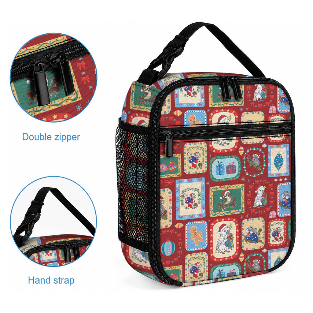 Australia Wildlife Christmas Stamp Lunch Bag Red Aussie Native Animal Seamless Pattern