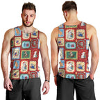 Australia Wildlife Christmas Stamp Men Tank Top Red Aussie Native Animal Seamless Pattern