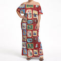Australia Wildlife Christmas Stamp Off Shoulder Maxi Dress Red Aussie Native Animal Seamless Pattern