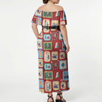 Australia Wildlife Christmas Stamp Off Shoulder Maxi Dress Red Aussie Native Animal Seamless Pattern