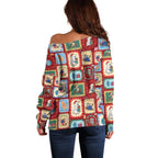 Australia Wildlife Christmas Stamp Off Shoulder Sweater Red Aussie Native Animal Seamless Pattern