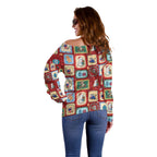 Australia Wildlife Christmas Stamp Off Shoulder Sweater Red Aussie Native Animal Seamless Pattern