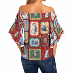 Australia Wildlife Christmas Stamp Off Shoulder Wrap Waist Top Red Aussie Native Animal Seamless Pattern