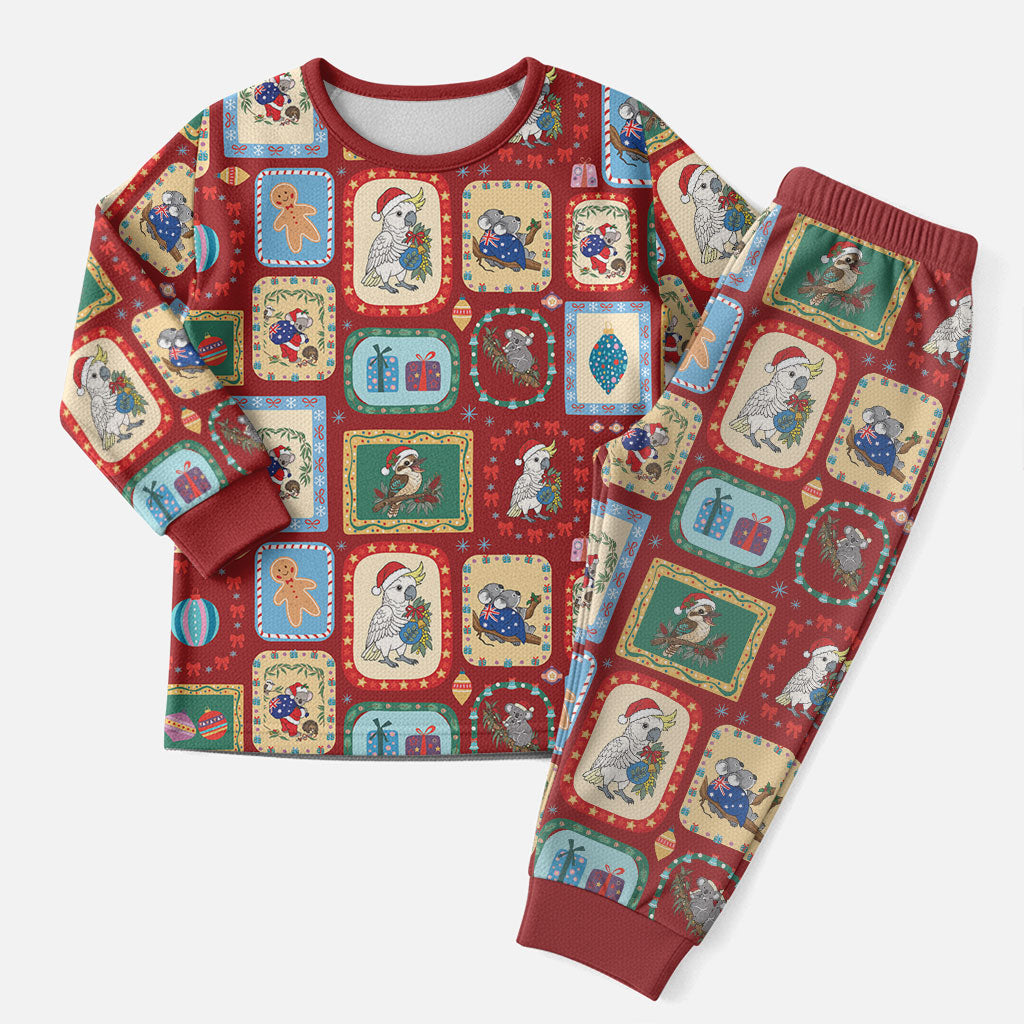 Australia Wildlife Christmas Stamps Christmas Pajama Set Red Aussie Native Animal Seamless Pattern