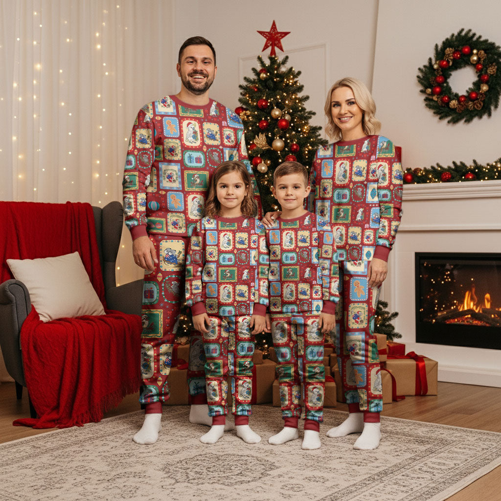 Australia Wildlife Christmas Stamps Christmas Pajama Set Red Aussie Native Animal Seamless Pattern