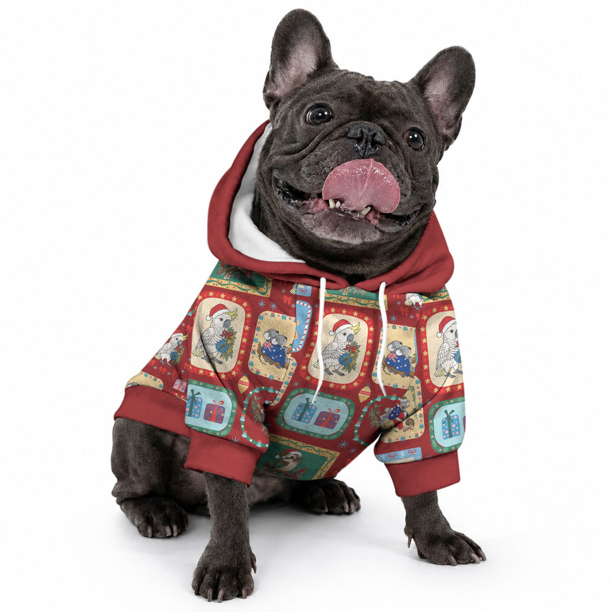 Australia Wildlife Christmas Stamp Pet Hoodie Red Aussie Native Animal Seamless Pattern